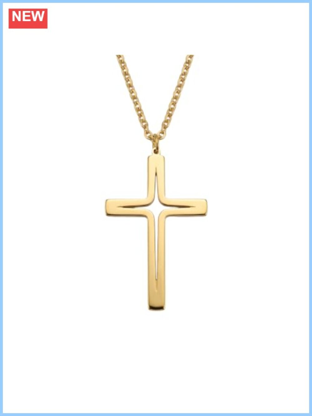 Gold Tone Cross Pendant Necklace Cable Chain Polished Finish